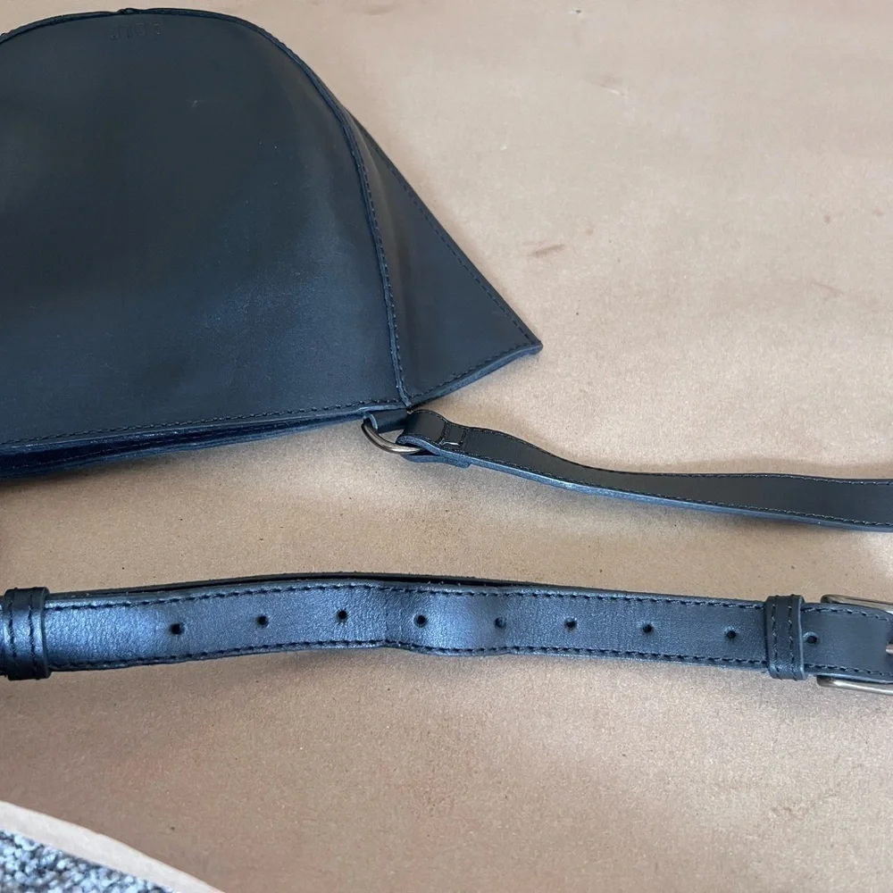 ABLE Cecilia Crossbody Bag Black Genuine Leather Adjustable Strap Retails $168
